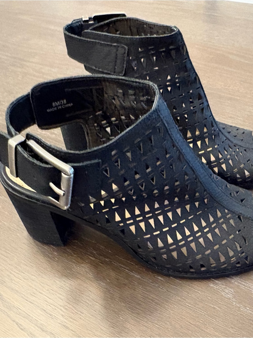 Vince Camuto Black Perforated Slingback Block Heel Mules